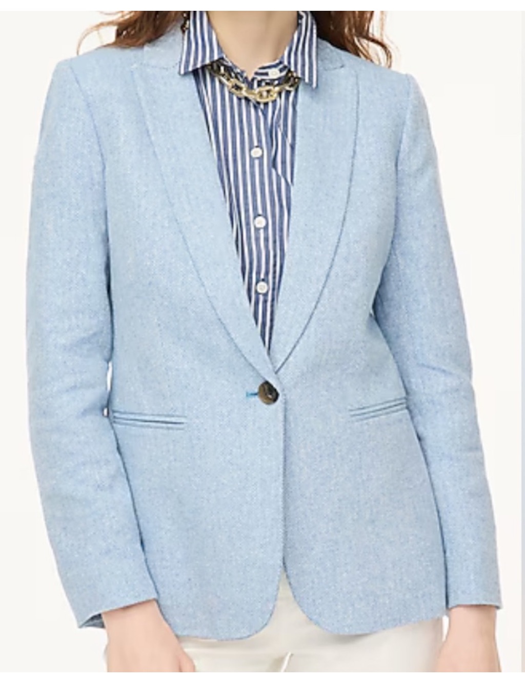 J.Crew Re-Imagined Sky Blue Herringbone Linen-Cotton Blazer, Size 6- $178
